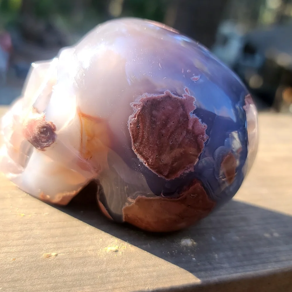 INCREDIBLE gray & Rose Agate handcarved skull - Picture 5 of 7